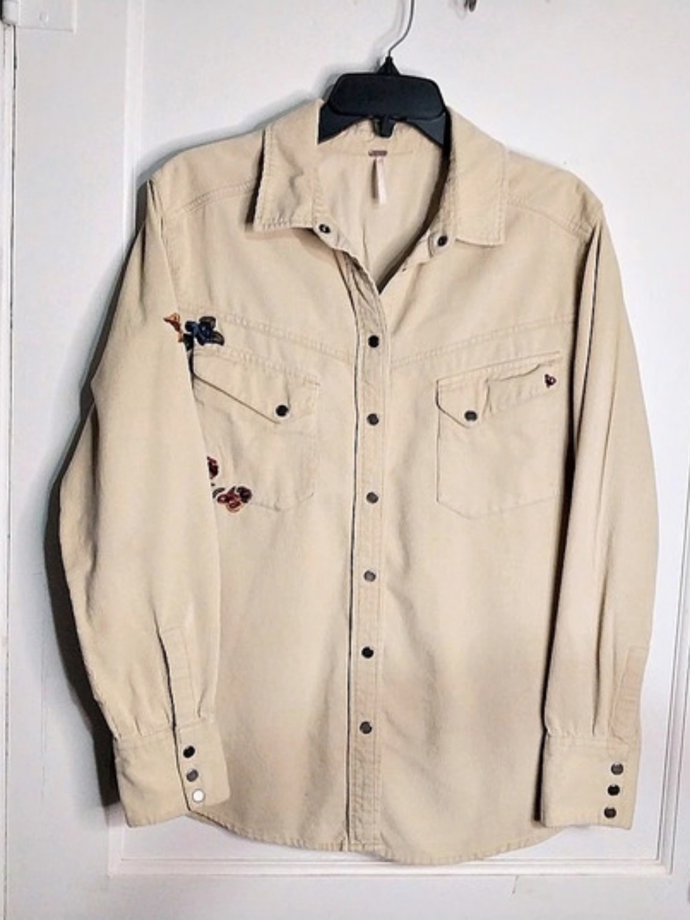 Free People Tan Corduroy Embroidered Womens Jacket Button Down Western Shaket M
